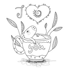 Capybara in the tea cup coloring page.