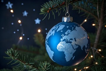 Christmas World Map Globe Ornament Ball in Purple, Green, Cyan Colors