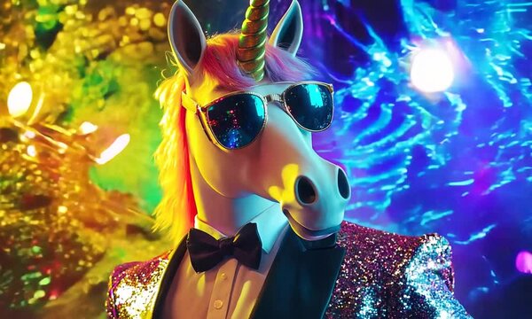 cool unicorn celebrate party in disco