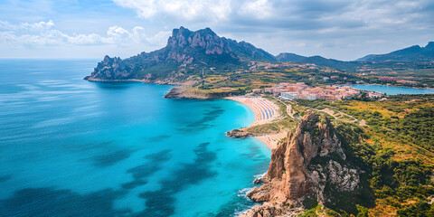 Obraz premium Stunning Aerial View of Cala Gonone, Sardinia's Turquoise Coast