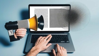 Futuristic illustration about computer technology with a laptop in neon colors. For cover backgrounds, wallpapers and other modern projects. Generated with AI