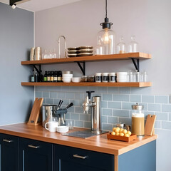 A stylish kitchen display featuring brewing equipment