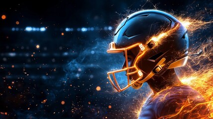 Fiery Football Player Profile Dynamic Sports Action Stadium Environment Intense Close-Up View Passion for the Game