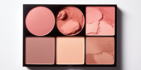 Fototapeta premium Cosmetic color palette featuring multiple shades of blush and contour options for flawless makeup application
