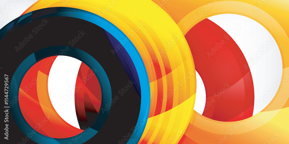 Poster bright colorful circles with light effects. abstract background
