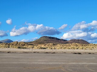 View to the mountains from Morfa Bychan beach