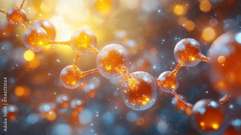 Poster glowing molecular structure in abstract 3d rendering for science and innovation