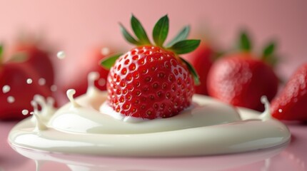 Fresh Strawberries in Creamy Milk Splash for Dessert