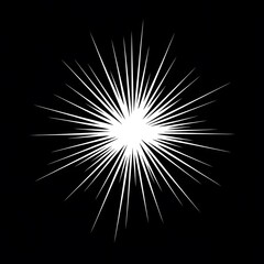 Fototapeta premium Black and white starburst illustration with thin, pointed radial lines radiating outward against a dark background for a striking contrast and bold visual impact