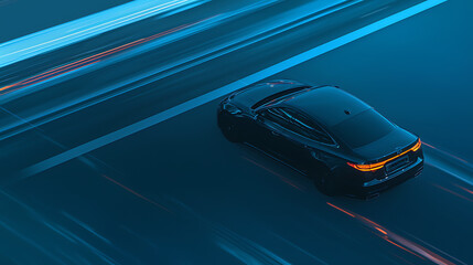 Fototapeta na wymiar A sleek car in motion, surrounded by dynamic blue light trails.