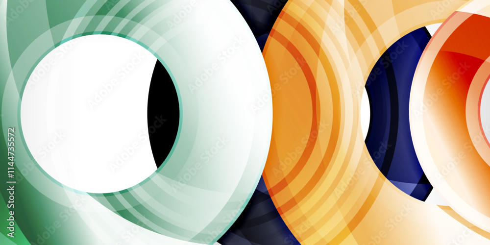 Poster Bright colorful circles with light effects. Abstract background