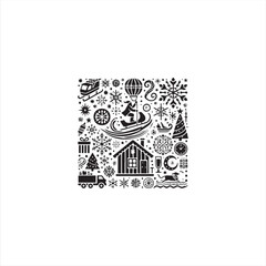 new year Black Silhouette Vector