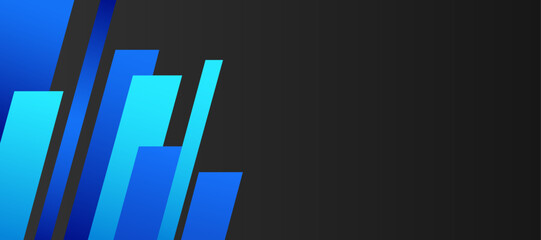 Blue web banner with geometric background. Horizontal promotion banners with blue tech gradient colors and abstract geometric backdrop. Header design. Vibrant coupon template.