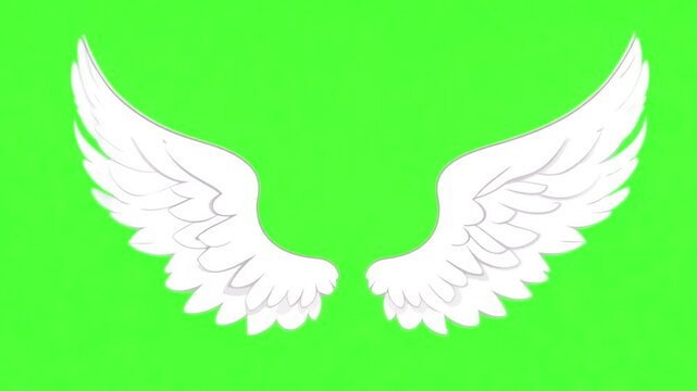 angel wings green screen, 3D Animation, Ultra High Definition, 4k video. White angel wings cartoon chroma key
