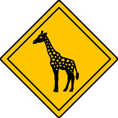 Yellow Road Sign Giraffe. Vector Icon. Road Sign Warning Animals Crossing the Road. Zoo Sticker