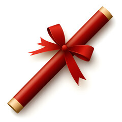 A decorative red certificate scroll tied with a ribbon, symbolizing achievement and celebration.