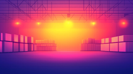 Fototapeta premium vibrant warehouse scene with colorful lighting and stacked containers