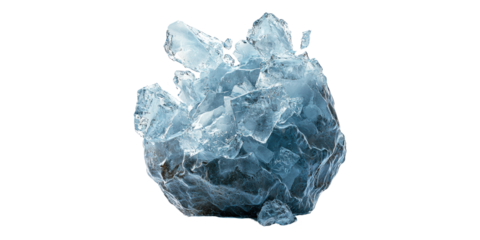 Blue ice rock fragment isolated on transparent background