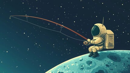 Naklejka premium Astronaut Fishing on a Colorful Celestial Body