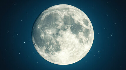 Fototapeta premium Bright full moon in clear night sky, surrounded by twinkling stars, creates serene and magical atmosphere. moon surface details are vividly visible, enhancing beauty of night