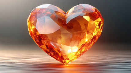 Fototapeta premium stunning heart shaped gemstone in vibrant orange hues, reflecting light beautifully. This captivating piece adds warmth and elegance to any setting, perfect for romantic themes