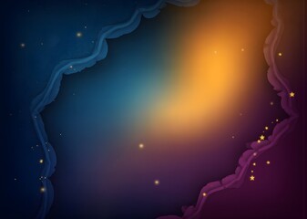 Fototapeta premium Islamic-themed background for a Ramadan Kareem card design featuring a crescent moon and star against a sunset sky. This vector horizon banner symbolizes Muslim religious celebrations such as Eid Muba