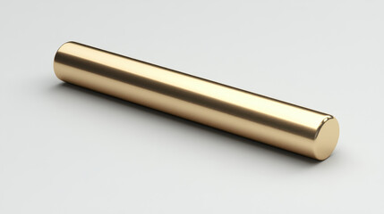 A sleek metallic cylinder with a shiny gold finish rests on a light background, showcasing modern minimalism and elegance. Ideal for various design projects
