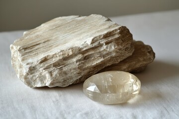 Natural Stone and Crystal Display on Neutral Background