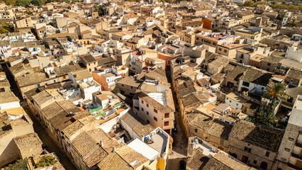 The houses of the city of Alcudia, Majorca, Spain. Aerial photography.