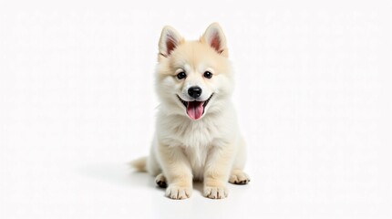 Fototapeta premium White Pomeranian Dog Isolated on White Background.