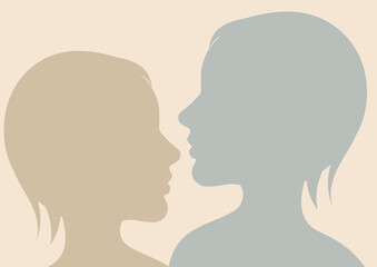 isolated beautiful girl face silhouette with brown theme with landscape mode