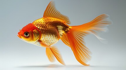 Fototapeta premium A vibrant goldfish swimming gracefully, showcasing its colorful fins and scales.