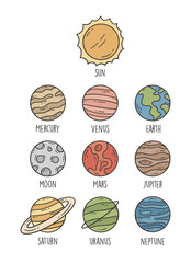 Solar System Doodle Style Illustration
