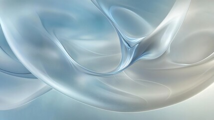 Obraz premium Ethereal waves of translucent silver and soft gray flow gently over a pale blue background, creating a serene and dreamlike atmosphere with delicate, fluid forms.