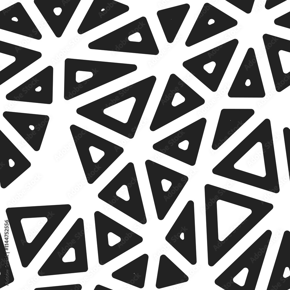 Poster triangles background design. large triangles size. black and white style. rounded triangular cells o