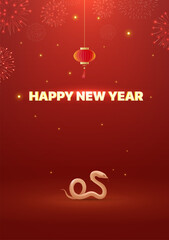Spring Festival poster design to celebrate the Year of the Snake fireworks and lanterns