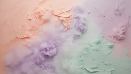 Fototapeta premium A dreamlike, textured canvas featuring ethereal clouds of pastel hues. The soft blend of pink, purple, and green creates a calming and harmonious atmosphere.