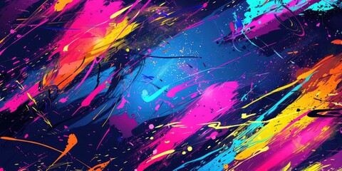 Naklejka premium The abstract splash painting colored by vivid shade of oil color stained on the canvas express contemporary style from paint. Modern wallpaper brush vibrant watercolor with seamlessly pattern. AIG61.
