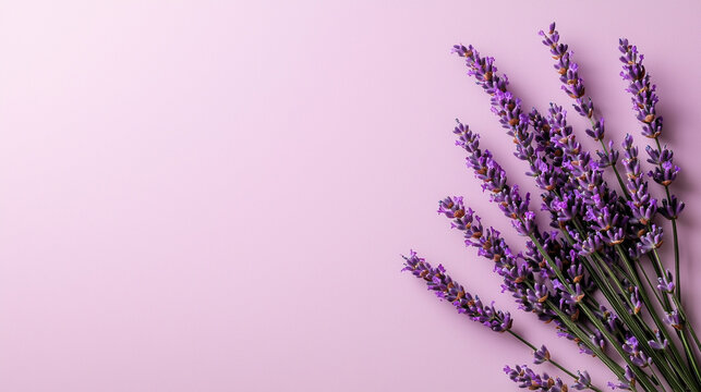 Beautiful lavender flowers on a soft pink background, exuding calm and tranquility.