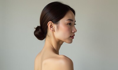 Portrait young woman profile view natural beauty glowing
