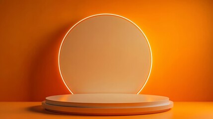 Vibrant Orange Podium with Surreal Background