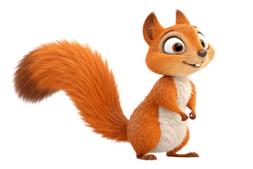 Fototapeta premium An orange squirrel with subtle design changes, sporting a cheerful expression and sleek fur, its large tail adding balance, isolated on a transparent background