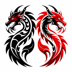 Fototapeta premium Black and Red Tribal Dragon Tattoo Vector: Fierce and Dynamic Design.