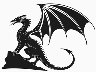 Black Dragon Silhouette Vector: Bold and Powerful Design.