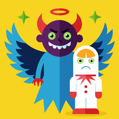 Opposite Adjectives: Good and Bad Character Traits Vector Illustration.