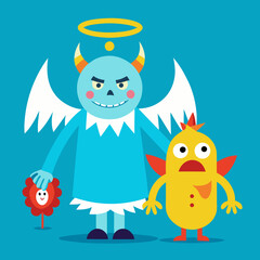 Opposite Adjectives: Good and Bad Character Traits Vector Illustration.