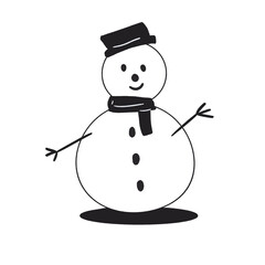 Simple hand drawn, black and white Snowman icon illustration 