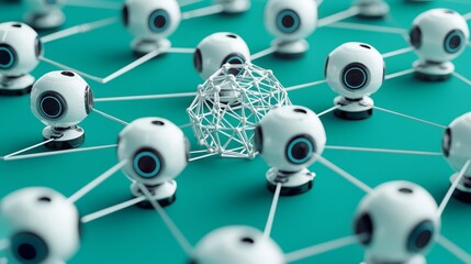 Obraz premium Robotics Network with Abstract Structures on Teal Background