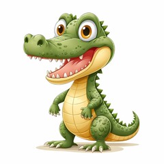 Playful standing crocodile illustration on pure white background
