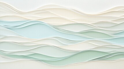 Obraz premium Soft, flowing waves of aqua blue, seafoam green, and pale beige overlap in a textured abstract design, evoking the calm and rhythmic motion of ocean tides under a tranquil sky.